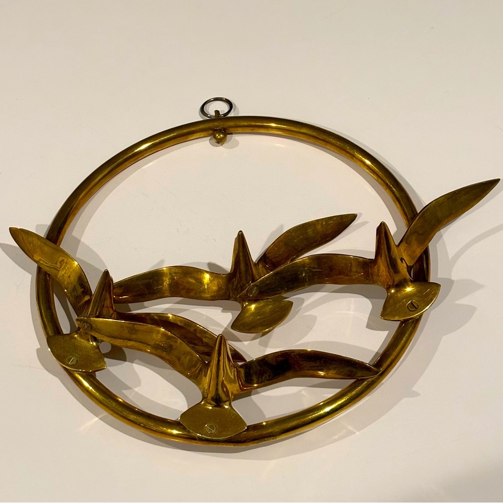 Mid Century Modern vintage solid Brass birds in flight wall hanging!